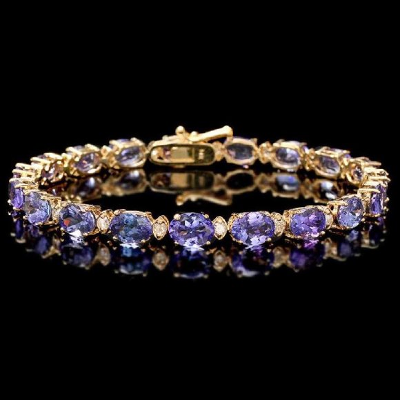 14K Yellow or White Gold Tanzanite Diamond Tennis Bracelets - Picture 8 of 9